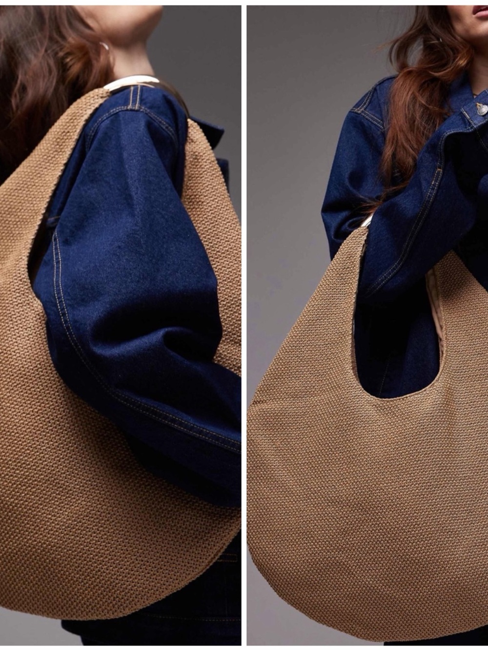 NWOT Topshop Scarlett Woven Shoulder Tote Bag in Tan